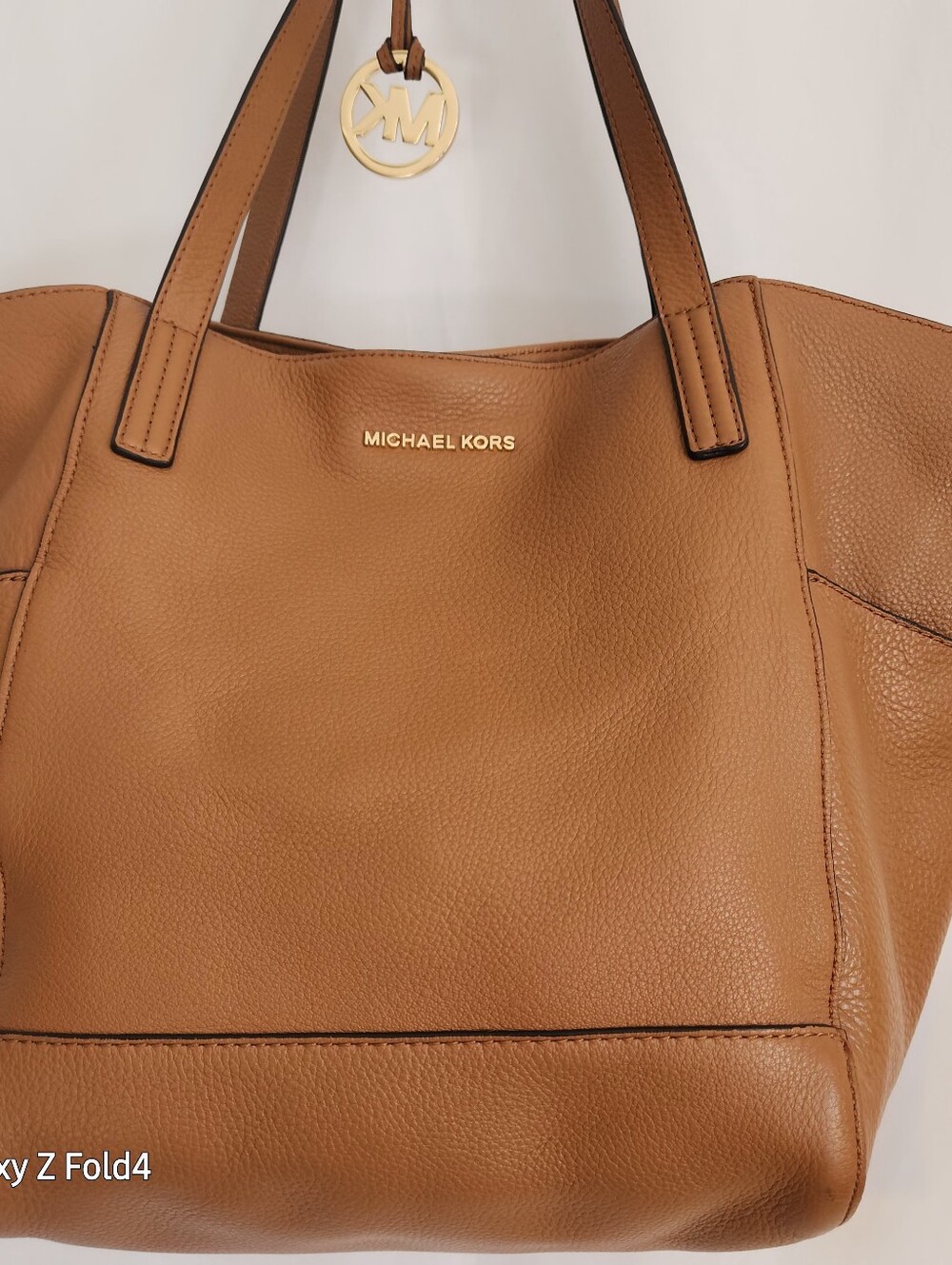 Michael Kors Cognac Leather Tote with Gold Logo Charm